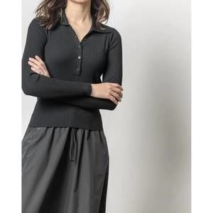 NEW LILLA P polo collar henley sweater in black